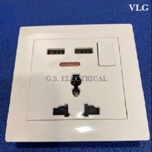 VLG Universal Switch Socket c/w Neon With USB
